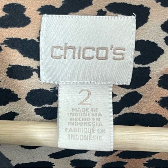 Chicos Blouse Size 2 Leopard Polkadot Button Up Down Shirt Long Sleeve Brown - Picture 6 of 7